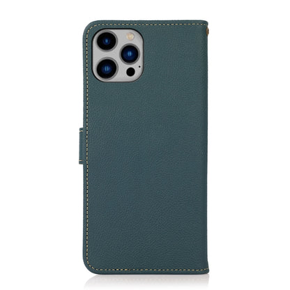 For iPhone 14 Plus KHAZNEH Custer Genuine Leather RFID Phone Case  (Green) - iPhone 14 Plus Cases by buy2fix | Online Shopping UK | buy2fix