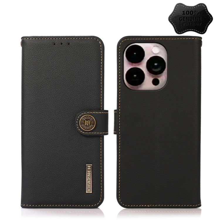 For iPhone 14 Pro Max KHAZNEH Custer Genuine Leather RFID Phone Case (Black) - iPhone 14 Pro Max Cases by buy2fix | Online Shopping UK | buy2fix