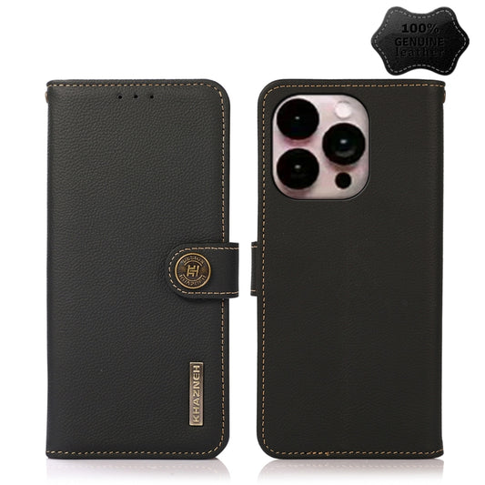 For iPhone 14 Pro Max KHAZNEH Custer Genuine Leather RFID Phone Case (Black) - iPhone 14 Pro Max Cases by buy2fix | Online Shopping UK | buy2fix