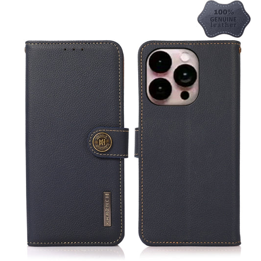 For iPhone 14 Pro Max KHAZNEH Custer Genuine Leather RFID Phone Case (Blue) - iPhone 14 Pro Max Cases by buy2fix | Online Shopping UK | buy2fix