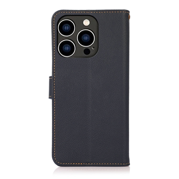 For iPhone 14 Pro KHAZNEH Custer Genuine Leather RFID Phone Case (Blue) - iPhone 14 Pro Cases by buy2fix | Online Shopping UK | buy2fix