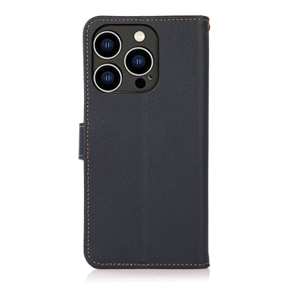 For iPhone 14 Pro KHAZNEH Custer Genuine Leather RFID Phone Case (Blue) - iPhone 14 Pro Cases by buy2fix | Online Shopping UK | buy2fix