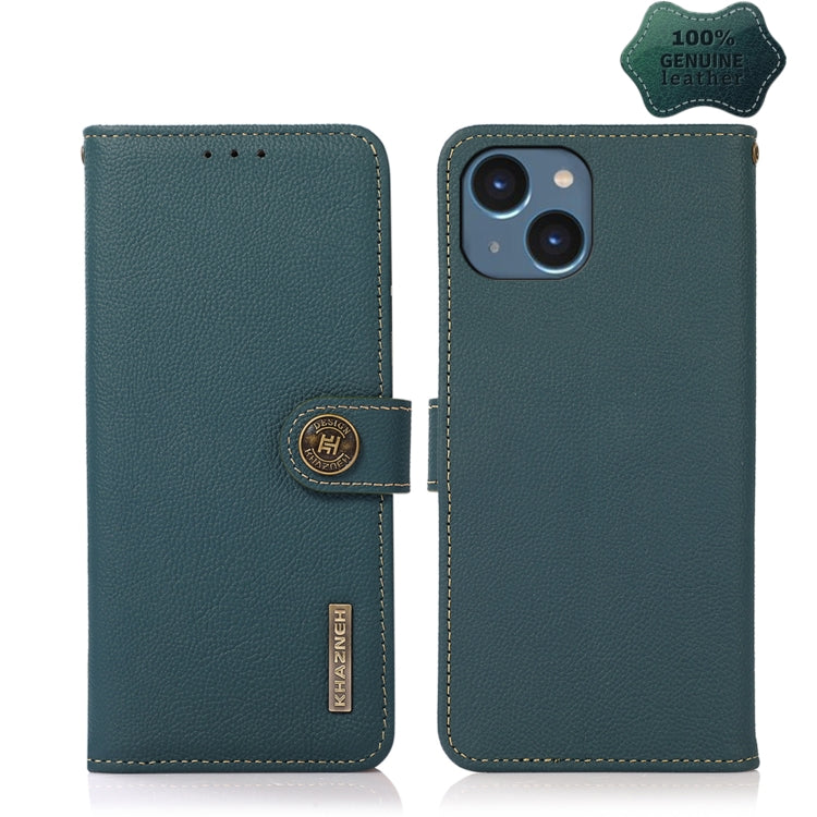 For iPhone 14 KHAZNEH Custer Genuine Leather RFID Phone Case (Green) - iPhone 14 Cases by buy2fix | Online Shopping UK | buy2fix
