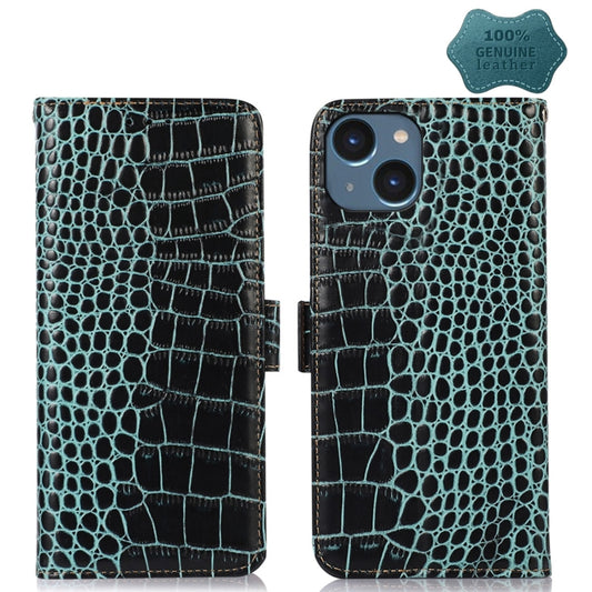 For iPhone 14 Plus Crocodile Top Layer Cowhide Leather Phone Case  (Green) - iPhone 14 Plus Cases by buy2fix | Online Shopping UK | buy2fix