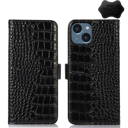 For iPhone 14 Crocodile Top Layer Cowhide Leather Phone Case (Black) - iPhone 14 Cases by buy2fix | Online Shopping UK | buy2fix