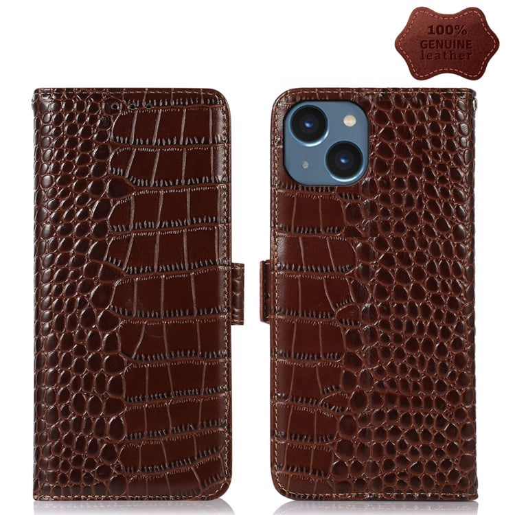 For iPhone 14 Crocodile Top Layer Cowhide Leather Phone Case (Brown) - iPhone 14 Cases by buy2fix | Online Shopping UK | buy2fix