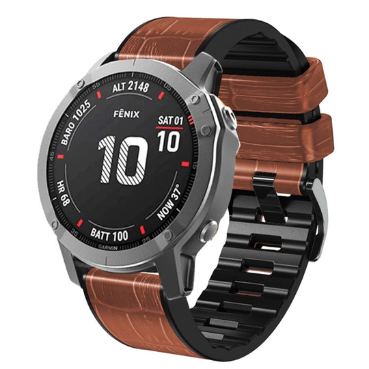 For Garmin Fenix 7X / 6X / 5X Crocodile Texture Silicone Leather Watch Band(Brown)