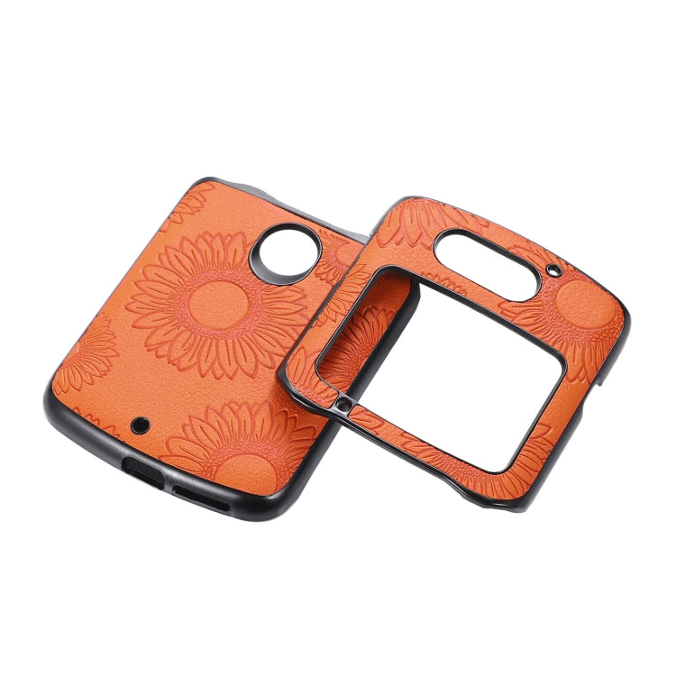 For Motorola Razr 5G Sunflower Pattern PU+TPU+PC Shockproof Phone Case(Orange) by buy2fix