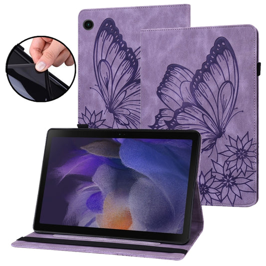 For Samsung Galaxy Tab A8 Big Butterfly Embossed Leather Tablet Case(Purple) - Other Galaxy Tab PC by buy2fix | Online Shopping UK | buy2fix