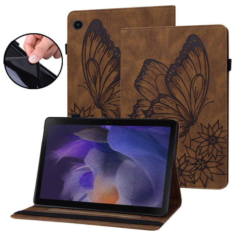 For Samsung Galaxy Tab A8 Big Butterfly Embossed Leather Tablet Case(Brown) - Other Galaxy Tab PC by buy2fix | Online Shopping UK | buy2fix