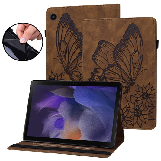 For Samsung Galaxy Tab A8 Big Butterfly Embossed Leather Tablet Case(Brown) - Other Galaxy Tab PC by buy2fix | Online Shopping UK | buy2fix