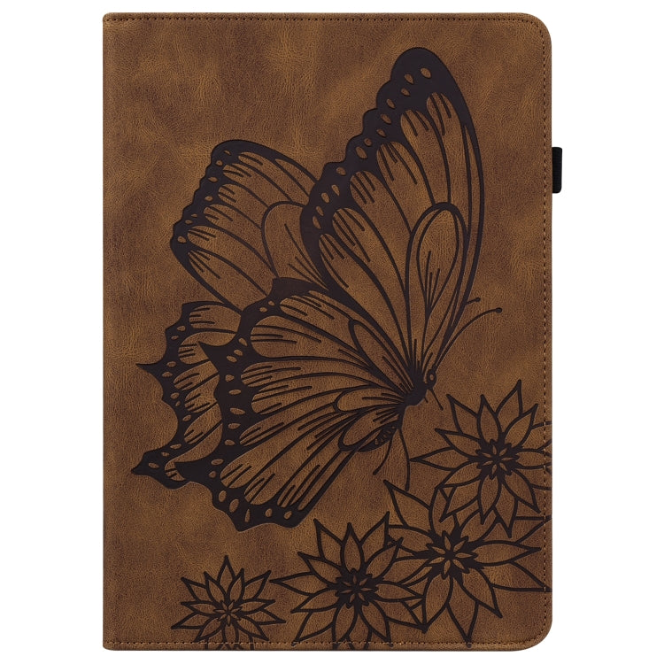For Samsung Galaxy Tab A8 Big Butterfly Embossed Leather Tablet Case(Brown) - Other Galaxy Tab PC by buy2fix | Online Shopping UK | buy2fix