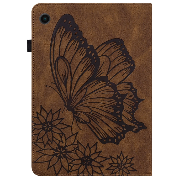 For Samsung Galaxy Tab A8 Big Butterfly Embossed Leather Tablet Case(Brown) - Other Galaxy Tab PC by buy2fix | Online Shopping UK | buy2fix