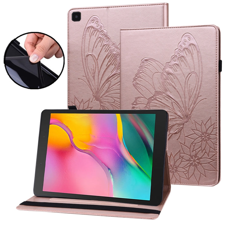 For Samsung Galaxy Tab A 8.0 2019 T290/T295 Big Butterfly Embossed Leather Tablet Case(Rose Gold) - Other Galaxy Tab PC by buy2fix | Online Shopping UK | buy2fix