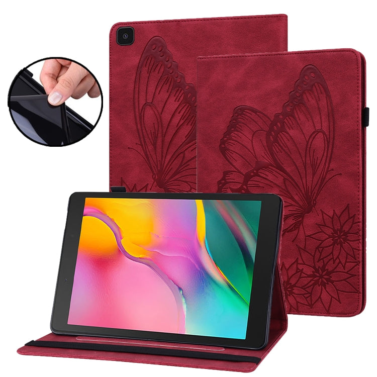 For Samsung Galaxy Tab A 8.0 2019 T290/T295 Big Butterfly Embossed Leather Tablet Case(Red) - Other Galaxy Tab PC by buy2fix | Online Shopping UK | buy2fix