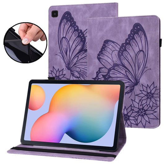For Samsung Galaxy Tab S6 Lite P610 Big Butterfly Embossed Smart Leather Tablet Case(Purple) - Tab S6 Lite P610 / P615 by buy2fix | Online Shopping UK | buy2fix