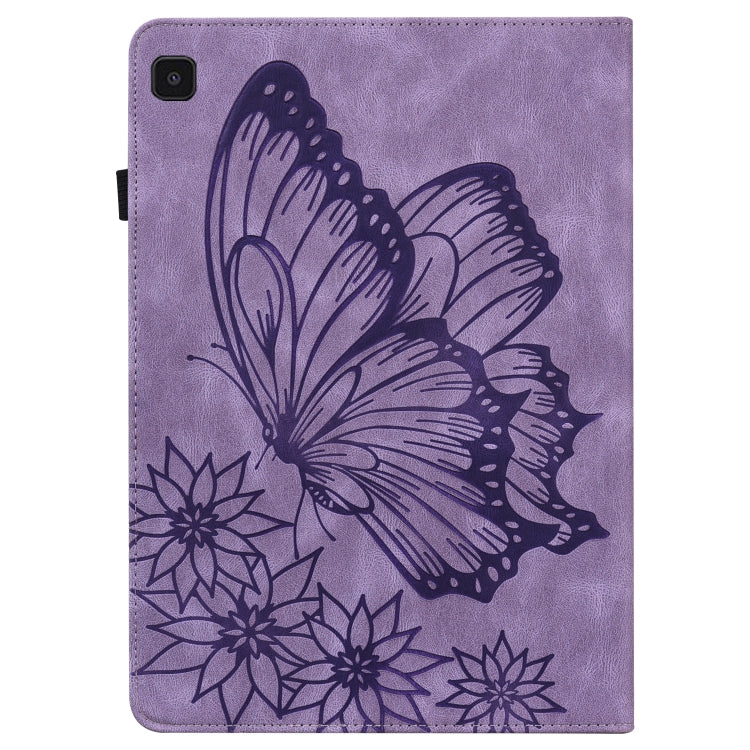 For Samsung Galaxy Tab S6 Lite P610 Big Butterfly Embossed Smart Leather Tablet Case(Purple) by buy2fix