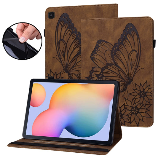 For Samsung Galaxy Tab S6 Lite P610 Big Butterfly Embossed Smart Leather Tablet Case(Brown) - Tab S6 Lite P610 / P615 by buy2fix | Online Shopping UK | buy2fix