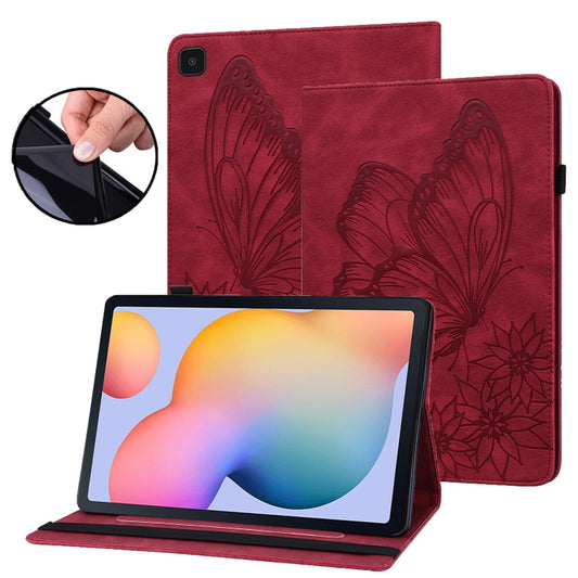 For Samsung Galaxy Tab S6 Lite P610 Big Butterfly Embossed Smart Leather Tablet Case(Red) - Tab S6 Lite P610 / P615 by buy2fix | Online Shopping UK | buy2fix