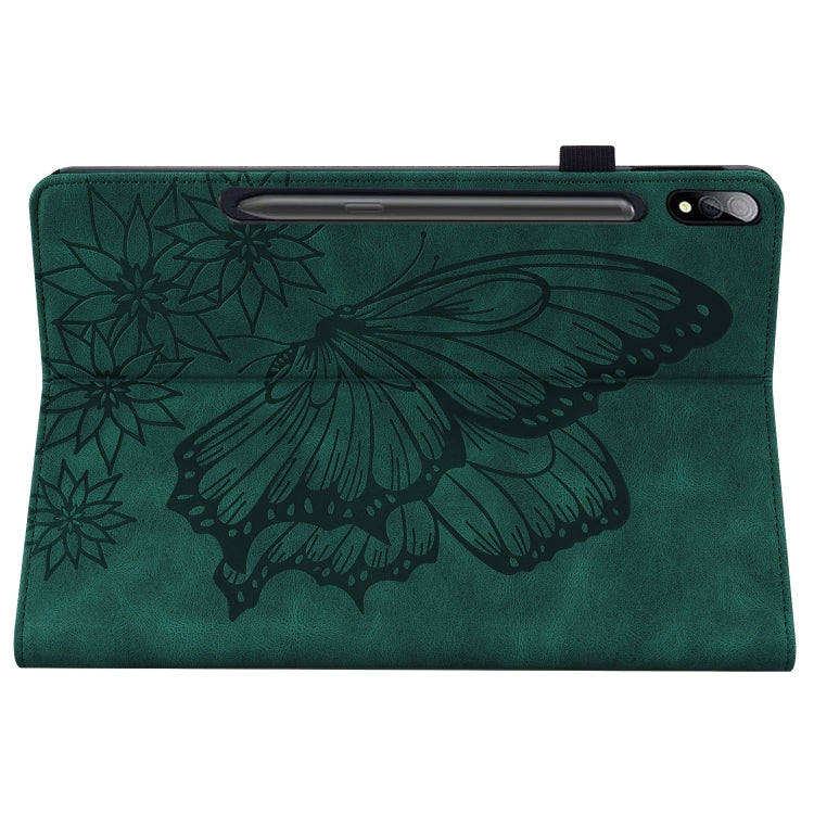 For Samsung Galaxy Tab S7 T870 Big Butterfly Embossed Leather Tablet Case(Green) - Galaxy Tab S7 by buy2fix | Online Shopping UK | buy2fix