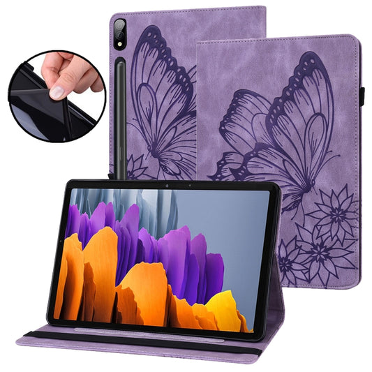 For Samsung Galaxy Tab S7 T870 Big Butterfly Embossed Leather Tablet Case(Purple) - Galaxy Tab S7 by buy2fix | Online Shopping UK | buy2fix