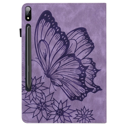 For Samsung Galaxy Tab S7 T870 Big Butterfly Embossed Leather Tablet Case(Purple) - Galaxy Tab S7 by buy2fix | Online Shopping UK | buy2fix