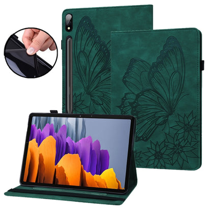 For Samsung Galaxy Tab S8 Big Butterfly Embossed Leather Tablet Case(Green) by buy2fix