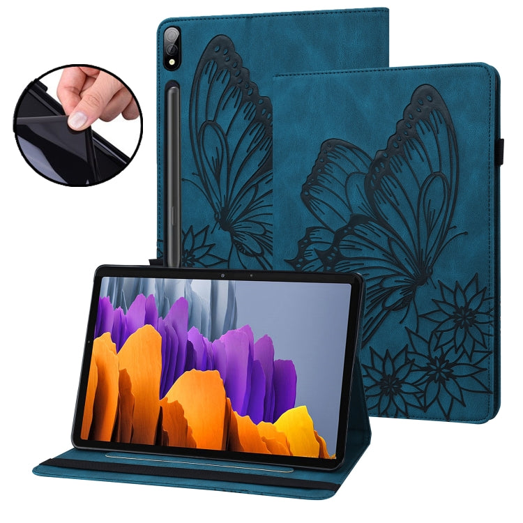 For Samsung Galaxy Tab S8 Big Butterfly Embossed Leather Tablet Case(Blue) - Galaxy Tab S8 Cases by buy2fix | Online Shopping UK | buy2fix