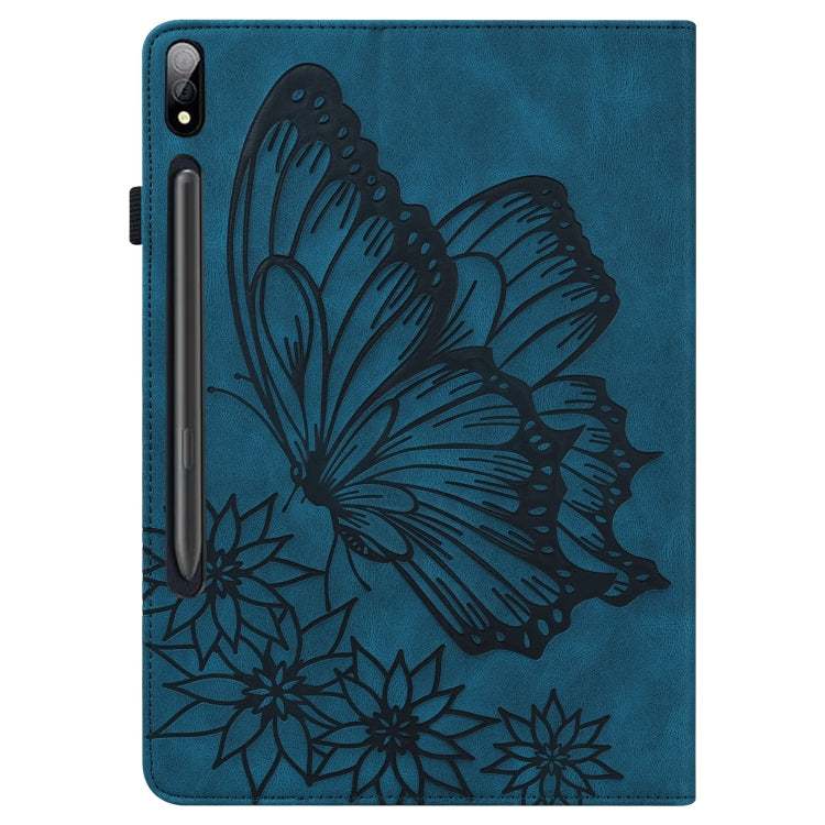 For Samsung Galaxy Tab S8 Big Butterfly Embossed Leather Tablet Case(Blue) - Galaxy Tab S8 Cases by buy2fix | Online Shopping UK | buy2fix