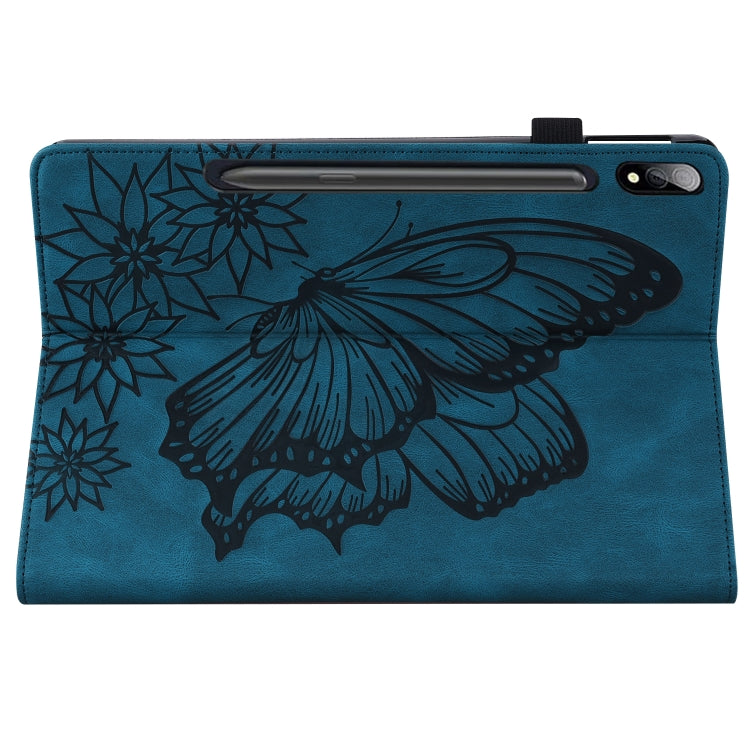 For Samsung Galaxy Tab S8 Big Butterfly Embossed Leather Tablet Case(Blue) - Galaxy Tab S8 Cases by buy2fix | Online Shopping UK | buy2fix