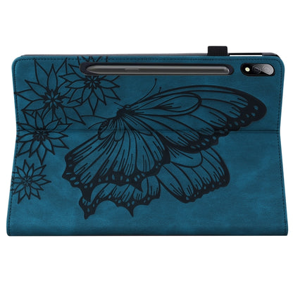 For Samsung Galaxy Tab S8 Big Butterfly Embossed Leather Tablet Case(Blue) - Galaxy Tab S8 Cases by buy2fix | Online Shopping UK | buy2fix