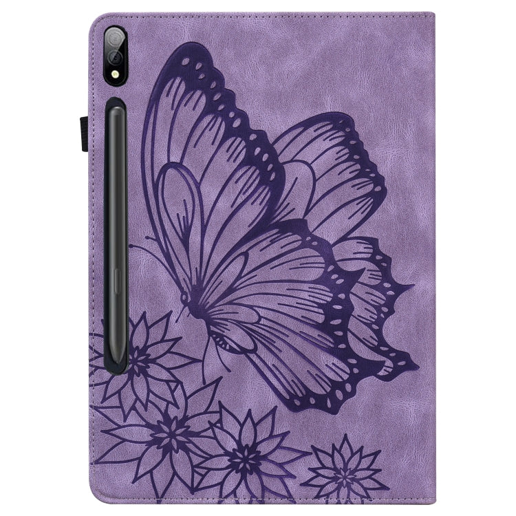 For Samsung Galaxy Tab S8 Big Butterfly Embossed Leather Tablet Case(Purple) - Galaxy Tab S8 Cases by buy2fix | Online Shopping UK | buy2fix