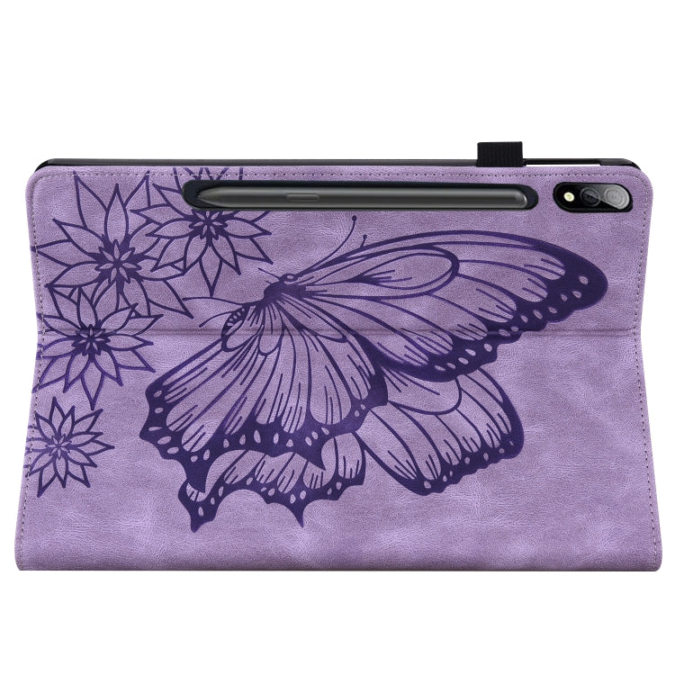 For Samsung Galaxy Tab S8 Big Butterfly Embossed Leather Tablet Case(Purple) - Galaxy Tab S8 Cases by buy2fix | Online Shopping UK | buy2fix