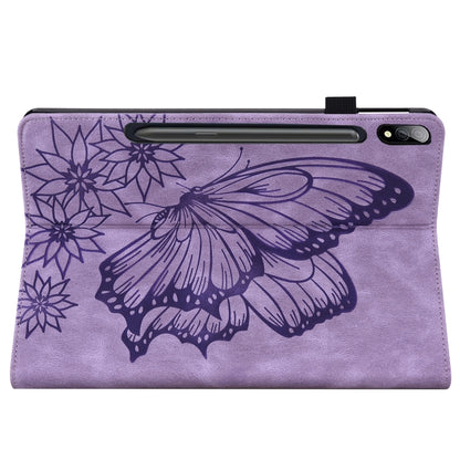 For Samsung Galaxy Tab S8 Big Butterfly Embossed Leather Tablet Case(Purple) - Galaxy Tab S8 Cases by buy2fix | Online Shopping UK | buy2fix