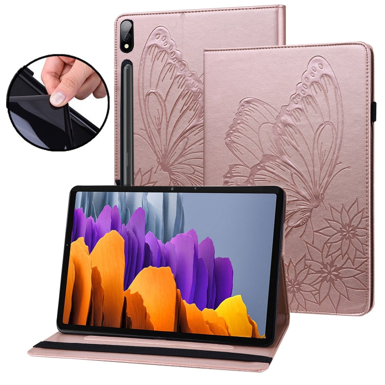 For Samsung Galaxy Tab S8 Big Butterfly Embossed Leather Tablet Case(Rose Gold) - Galaxy Tab S8 Cases by buy2fix | Online Shopping UK | buy2fix