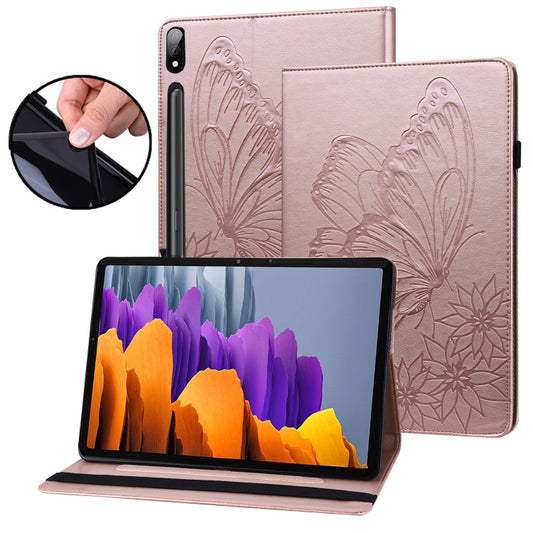 For Samsung Galaxy Tab S8 Big Butterfly Embossed Leather Tablet Case(Rose Gold) - Galaxy Tab S8 Cases by buy2fix | Online Shopping UK | buy2fix