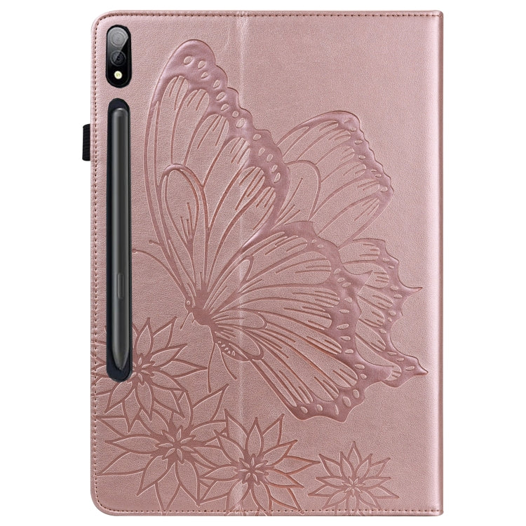 For Samsung Galaxy Tab S8 Big Butterfly Embossed Leather Tablet Case(Rose Gold) - Galaxy Tab S8 Cases by buy2fix | Online Shopping UK | buy2fix