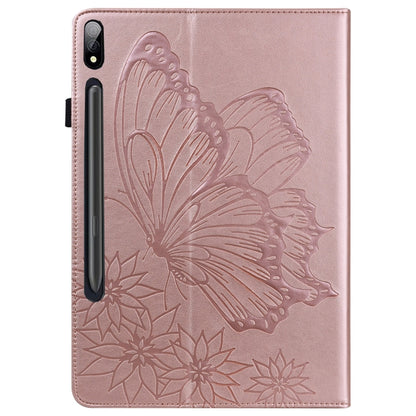For Samsung Galaxy Tab S8 Big Butterfly Embossed Leather Tablet Case(Rose Gold) - Galaxy Tab S8 Cases by buy2fix | Online Shopping UK | buy2fix