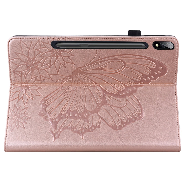 For Samsung Galaxy Tab S8 Big Butterfly Embossed Leather Tablet Case(Rose Gold) - Galaxy Tab S8 Cases by buy2fix | Online Shopping UK | buy2fix