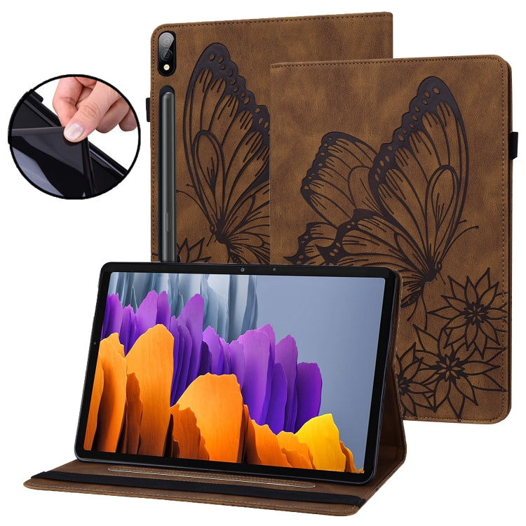 For Samsung Galaxy Tab S8 Big Butterfly Embossed Leather Tablet Case(Brown) - Galaxy Tab S8 Cases by buy2fix | Online Shopping UK | buy2fix