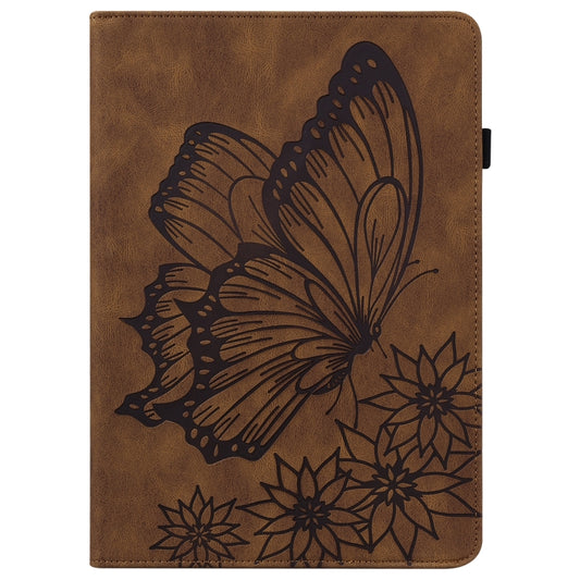 For Samsung Galaxy Tab S8 Big Butterfly Embossed Leather Tablet Case(Brown) - Galaxy Tab S8 Cases by buy2fix | Online Shopping UK | buy2fix