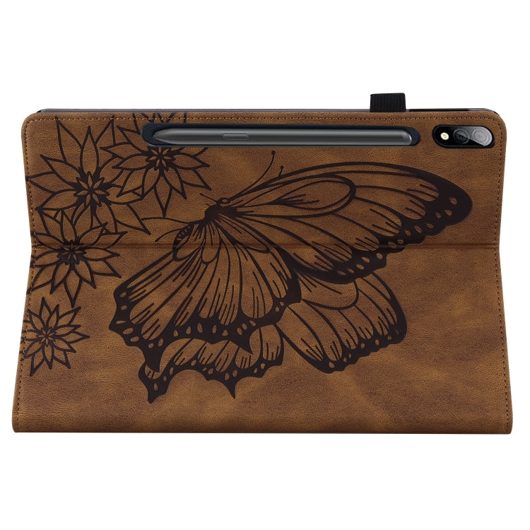 For Samsung Galaxy Tab S8 Big Butterfly Embossed Leather Tablet Case(Brown) - Galaxy Tab S8 Cases by buy2fix | Online Shopping UK | buy2fix