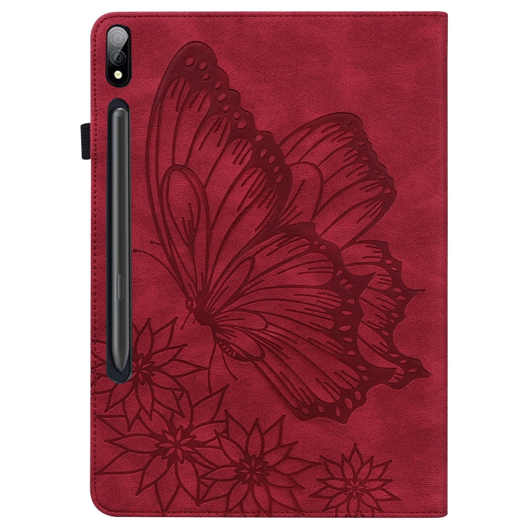 For Samsung Galaxy Tab S8 Big Butterfly Embossed Leather Tablet Case(Red) - Galaxy Tab S8 Cases by buy2fix | Online Shopping UK | buy2fix