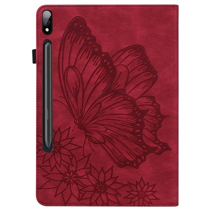 For Samsung Galaxy Tab S8 Big Butterfly Embossed Leather Tablet Case(Red) - Galaxy Tab S8 Cases by buy2fix | Online Shopping UK | buy2fix