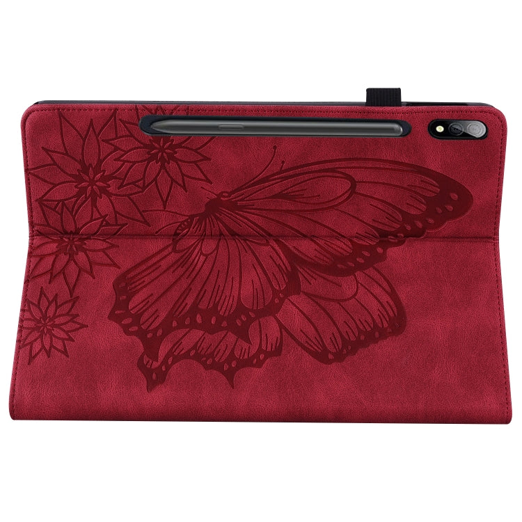 For Samsung Galaxy Tab S8 Big Butterfly Embossed Leather Tablet Case(Red) - Galaxy Tab S8 Cases by buy2fix | Online Shopping UK | buy2fix