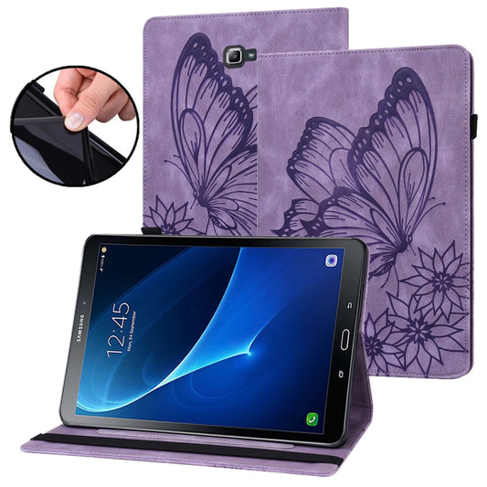 For Samsung Galaxy Tab A 10.1 2016 T580/T585 Big Butterfly Embossed Leather Tablet Case(Purple) - Tab A 10.1 by buy2fix | Online Shopping UK | buy2fix