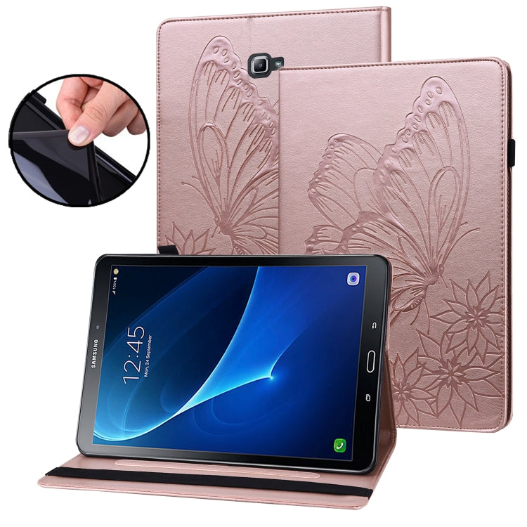 For Samsung Galaxy Tab A 10.1 2016 T580/T585 Big Butterfly Embossed Leather Tablet Case(Rose Gold) - Tab A 10.1 by buy2fix | Online Shopping UK | buy2fix