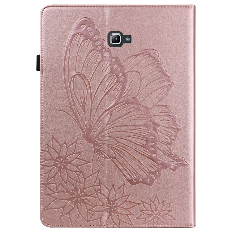 For Samsung Galaxy Tab A 10.1 2016 T580/T585 Big Butterfly Embossed Leather Tablet Case(Rose Gold) - Tab A 10.1 by buy2fix | Online Shopping UK | buy2fix