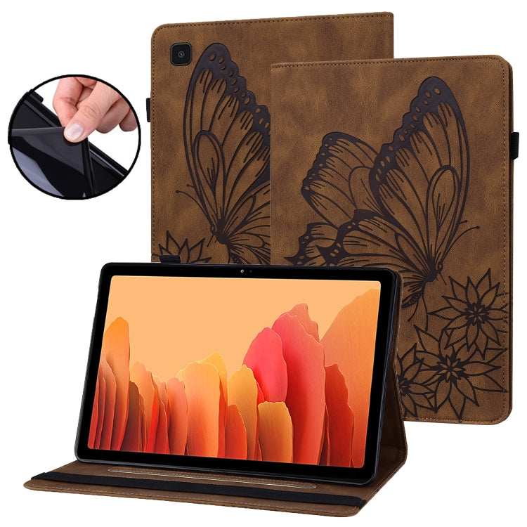 For Samsung Galaxy Tab A7 T500 Big Butterfly Embossed Leather Tablet Case(Brown) - Other Galaxy Tab PC by buy2fix | Online Shopping UK | buy2fix