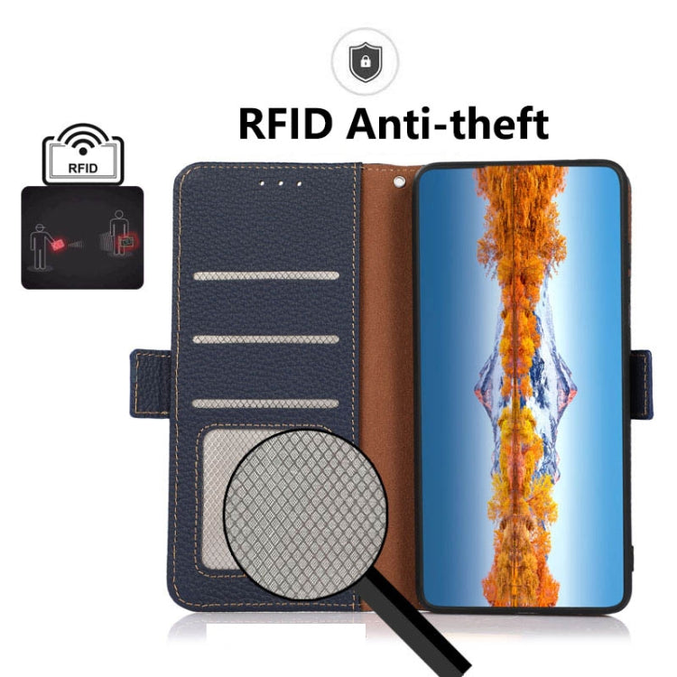 For Nokia C200 KHAZNEH Side-Magnetic Litchi Genuine Leather RFID Phone Case(Blue) - Nokia Cases by buy2fix | Online Shopping UK | buy2fix